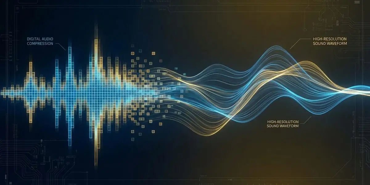 Visualisierung: komprimierte Wellenform links, hochauflösende Wellenform rechts