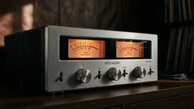 Stereo-Verstärker mit beleuchteten VU-Metern bei hoher Aussteuerung